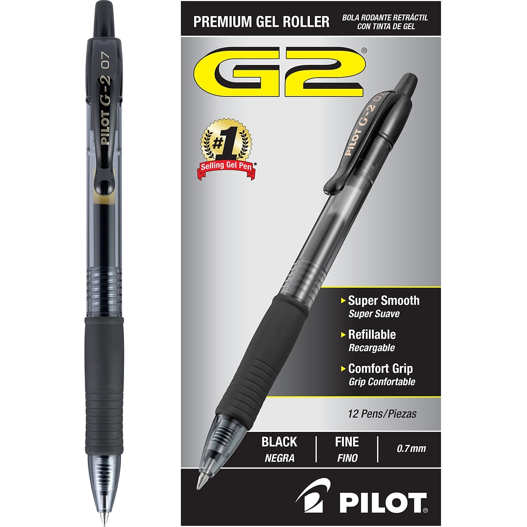 31078 Black Ink PILOT G2 Premium Refillable & Retractable Rolling Ball Gel Pens 5-Pack Fine Point 