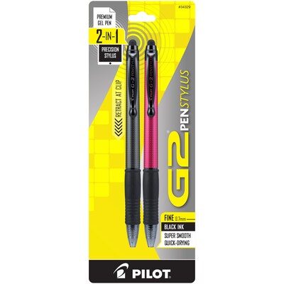 Pilot G2 PenStylus Retractable Gel Pens & Stylus, Fine Point, Black Ink, 2/Pack (34329)