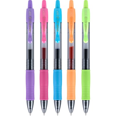 Pilot G2 Retractable Gel Pens, Fine Point, Assorted Ink, 5/Pack (31266)