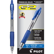 Pilot G2 Retractable Gel Pens, Ultra Fine Point, Blue Ink, Dozen (31278)