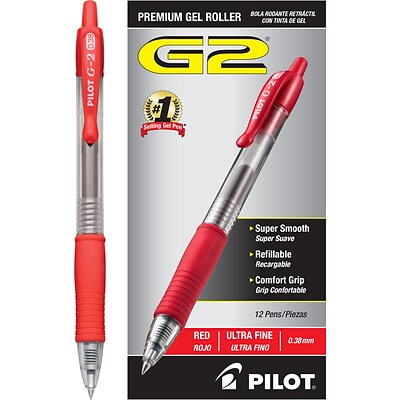 Pilot G2 Retractable Gel Pens, Ultra Fine Point, Red Ink, Dozen (31279)