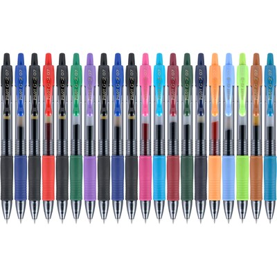 Pilot G2 Retractable Gel Ink Pens, Fine Point, 0.7 mm, Clear Barrel,  Assorted Ink Colors, Pack Of 20