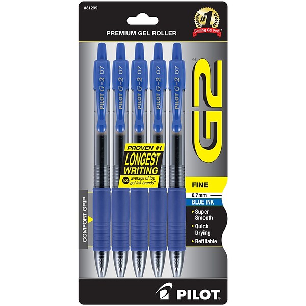 Pilot G2 Retractable Gel Pens, Bold Point, Blue Ink, Dozen (31257)