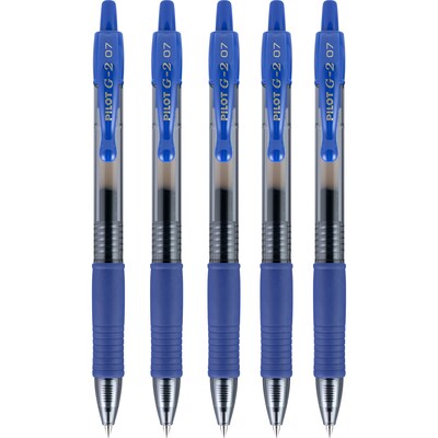 Pilot G2 Retractable Gel Pens, Fine Point, 0.7mm, Blue Ink, 5/Pack (31299)