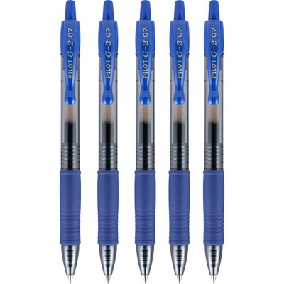 Pilot G2 Retractable Gel Pens, Fine Point, Blue Ink, 5/Pack (31299)