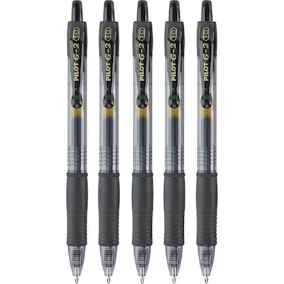Pilot G2 Retractable Gel Pens, Bold Point, 1.0mm, Black Ink, 5/Pack (G21C5BLK)