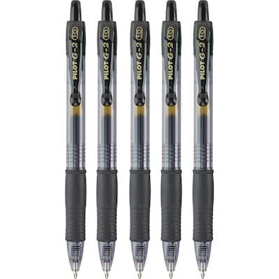 Pilot G2 Retractable Gel Pens, Bold Point, Black Ink, 5/Pack (31303)