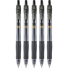 Pilot G2 Retractable Gel Pens, Bold Point, Black Ink, 5/Pack (31303)