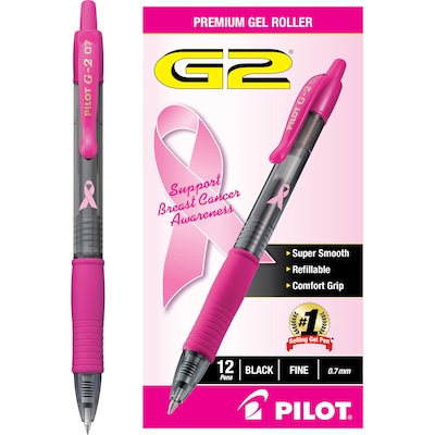 Pilot G2 BCA Retractable Gel Pens, Fine Point, Black Ink, Dozen (31332)