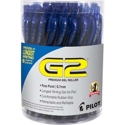 Pilot G2 Retractable Gel Pens, Fine Point, Blue Ink, 36/Pack (84066)