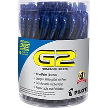 Pilot G2 Retractable Gel Pens, Fine Point, Blue Ink, 36/Pack (84066)