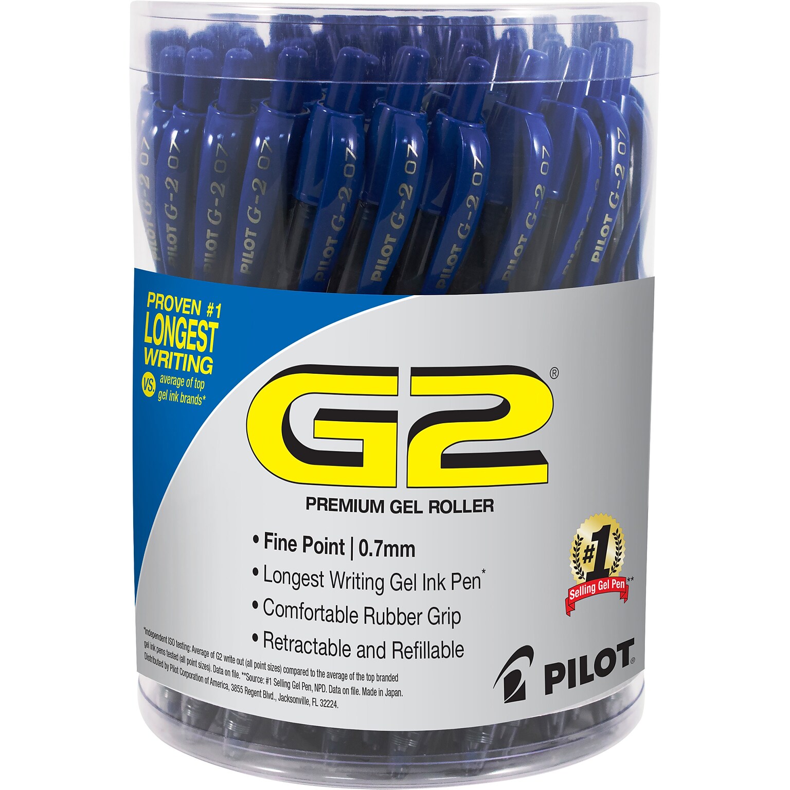 Pilot G2 Retractable Gel Pens, Fine Point, 0.7mm, Blue Ink, 36/Pack (84066)
