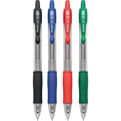 Pilot G2 Retractable Gel Ink Pens, Fine Point, 0.7 mm, Clear Barrel,  Assorted Ink Colors, Pack Of 20