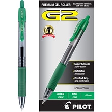 Pilot G2 Retractable Gel Pens, Fine Point, Green Ink, Dozen (31025)