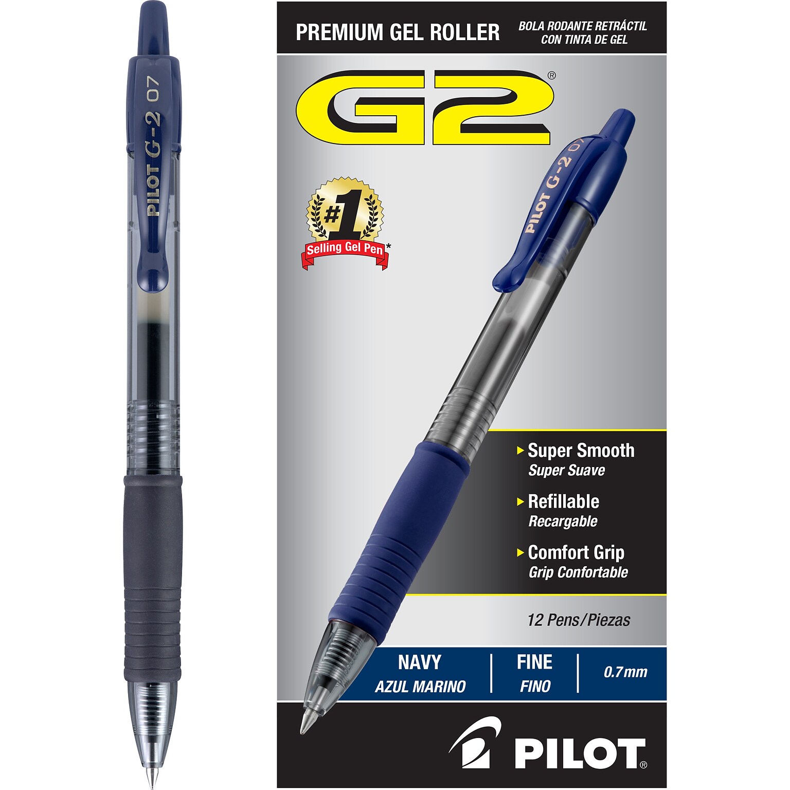 Pilot G2 Retractable Gel Pens, Fine Point, 0.7mm, Navy Ink, Dozen (31187)