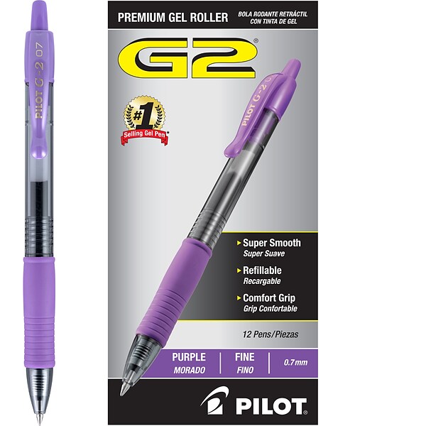 Pilot G2 BCA Retractable Gel Pens, Fine Point, Black Ink, Dozen (31332)