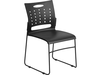 Flash Furniture HERCULES Series Plastic Sled Base Stack Chair with Air-Vent Back, Black, 5 Pack (5RUT2BK)