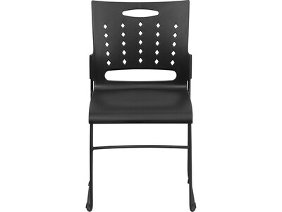 Flash Furniture HERCULES Series Plastic Sled Base Stack Chair with Air-Vent Back, Black, 5 Pack (5RUT2BK)