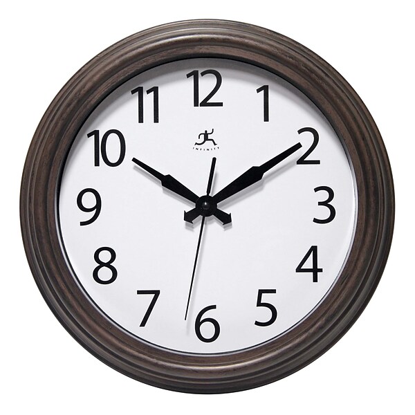 Infinity Instruments 12 Round Wall Clock, Antique Brown Finish Case  (15355WL-4255)