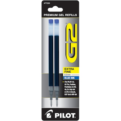 Pilot G2 Gel-Ink Pen Refill, Extra Fine Tip, Blue Ink, 2/Pack (77233)