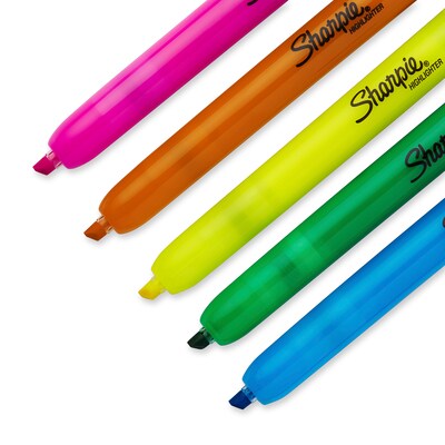 Sharpie Retractable Highlighter, Chisel Tip, Assorted, 5/Pack (28175PP)