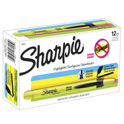 Sharpie Retractable Highlighter, Chisel Tip, Yellow, Dozen (28025)