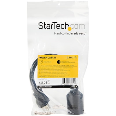 StarTech 1 ft. Power Adapter Cord, 1-Outlet, 12 AWG, Black (PAC520PLR1)