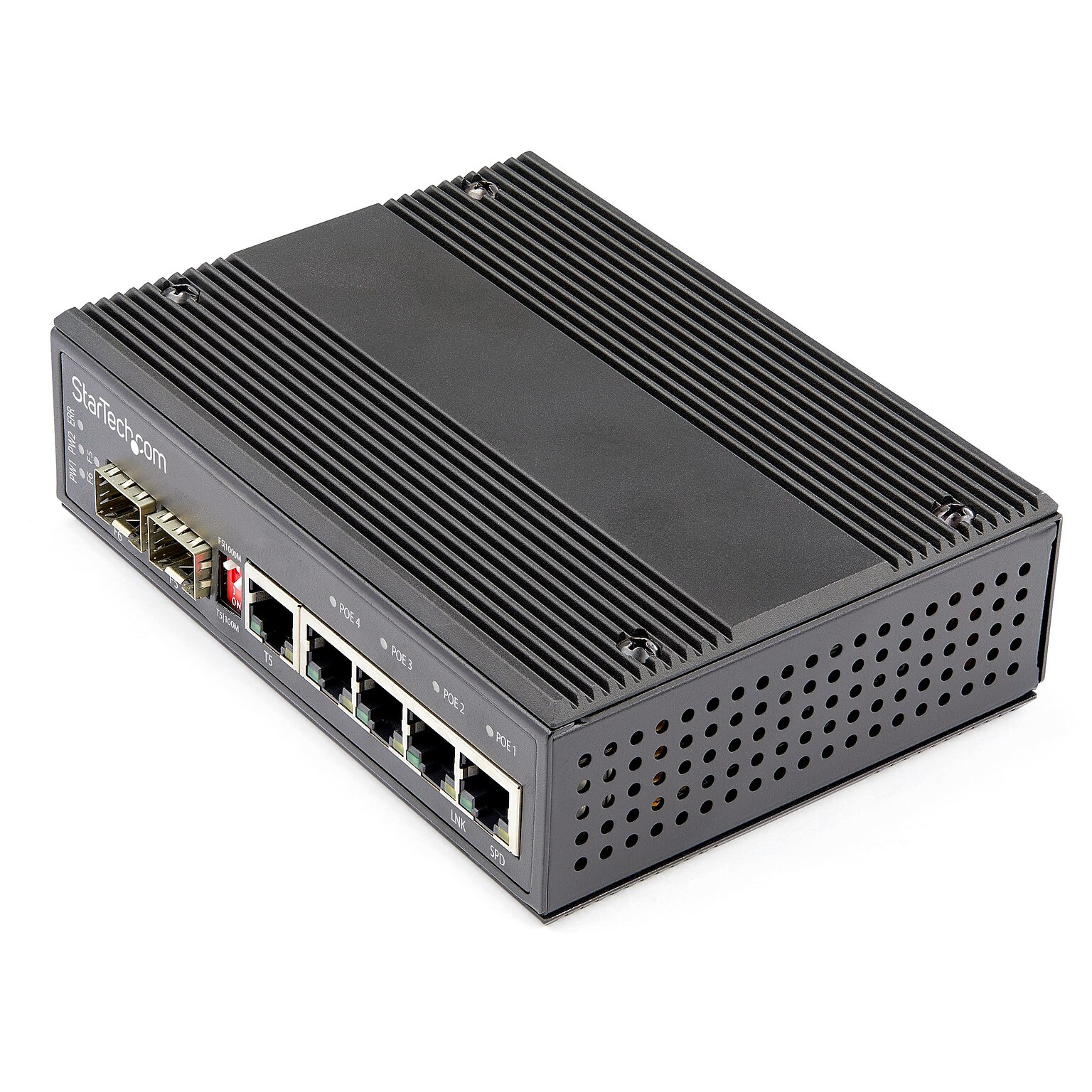 Industrial 6 Port Gigabit Ethernet Switch w/4 PoE RJ45 +2 SFP Slots 30W 802.3at PoE+ 12-48VDC 10/100/1000 Mbps -40C to 75C