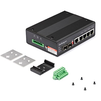 Industrial 6 Port Gigabit Ethernet Switch w/4 PoE RJ45 +2 SFP Slots 30W 802.3at PoE+ 12-48VDC 10/100/1000 Mbps -40C to 75C