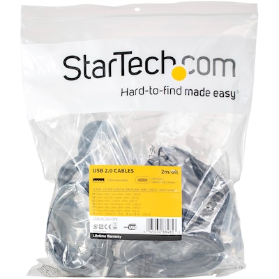 StarTech.com USB to USB C Cable - 2 m USB 2.0 Type C Cable 10 Pack (USB2AC2M10PK)