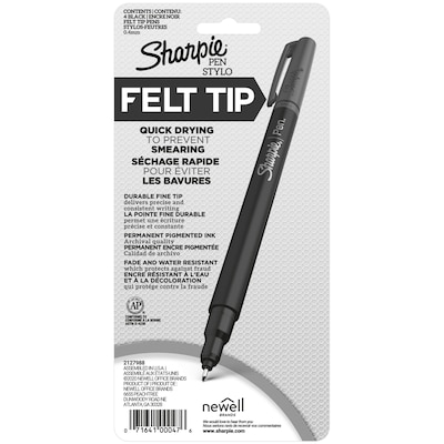 Sharpie Felt Pens, Fine Point, 0.4mm, Black Ink, 4/Pack (1742661)