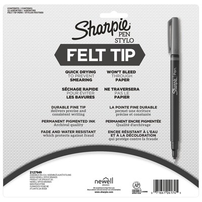 Sharpie Felt Pen, Fine Point, 0.4 mm, Assorted Ink, Dozen (1802226)