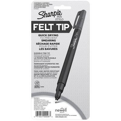 Sharpie Pen Felt Pens, Fine Point, 0.4 mm, Assorted Ink, 4 Pack  (1924214/1742662)