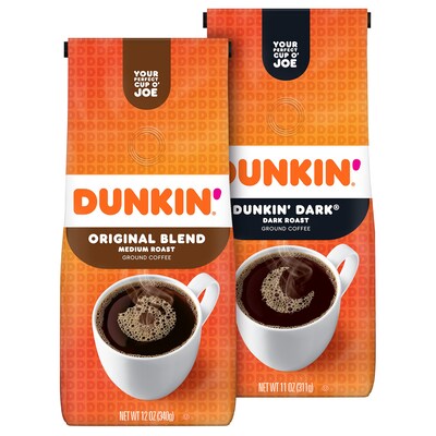 Dunkin Donuts Ground Original 12 oz. and Dunkin Dark 11 oz. Bundle, 2/Pack (600-00240)