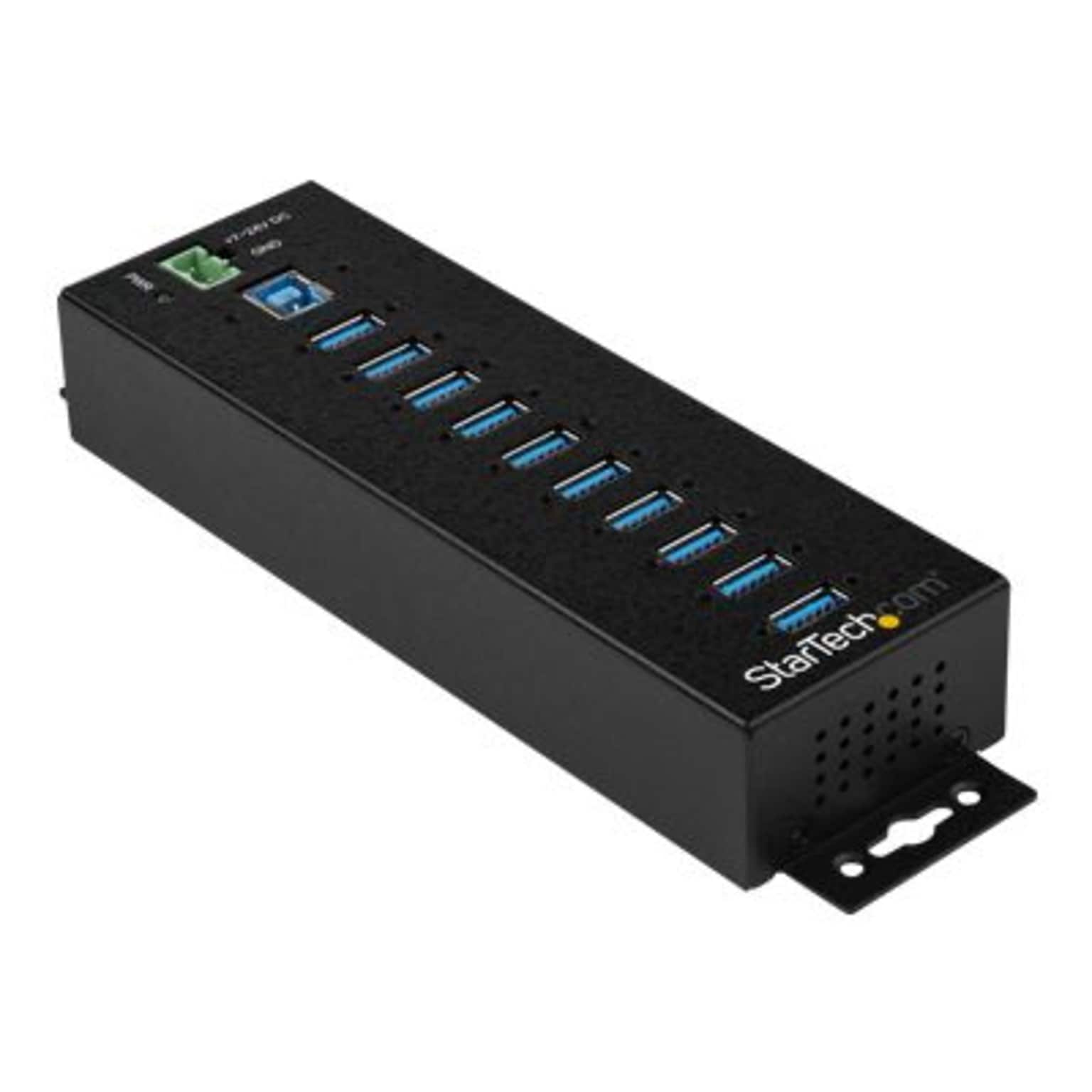 10 Port USB Hub w/ Power Adapter - Metal Industrial USB 3.0 Data Hub - Din Rail, Wall & Desk Mount USB 3.1 Gen 15Gbps Hub