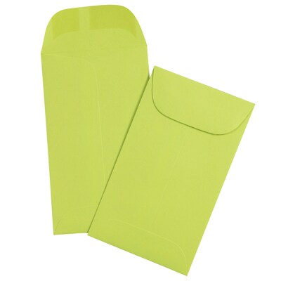 JAM Paper #3 Coin Business Colored Envelopes, 2.5 x 4.25, Ultra Lime Green, Bulk 500/Box (356730536H)