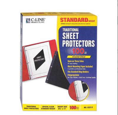 C-Line® Side Loading Sheet Protectors; 8-1/2 x 11, Standard Weight, Clear, 100/Box