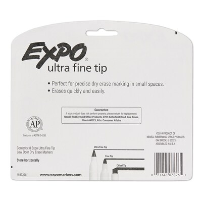 Expo Low Odor Dry Erase Marker, Ultra Fine Tip, Assorted, 8/Pack (1884309)