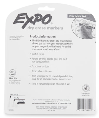 Expo Magnetic Dry Erase Markers, Fine Tip, Assorted, 8/Pack (1944748)