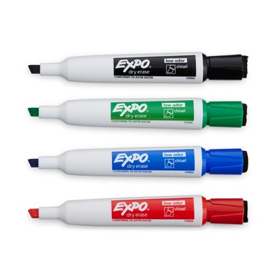 Expo Magnetic Dry Erase Markers with Eraser, Chisel Tip, Assorted, 4/Pack (1944728)