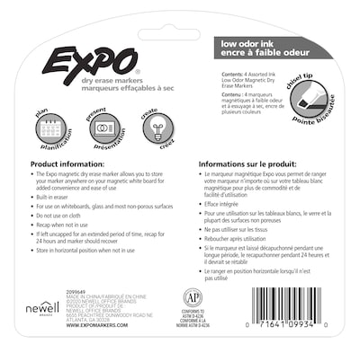 Expo Magnetic Dry Erase Markers, Chisel Tip, Assorted, 4/Pack (1944728)