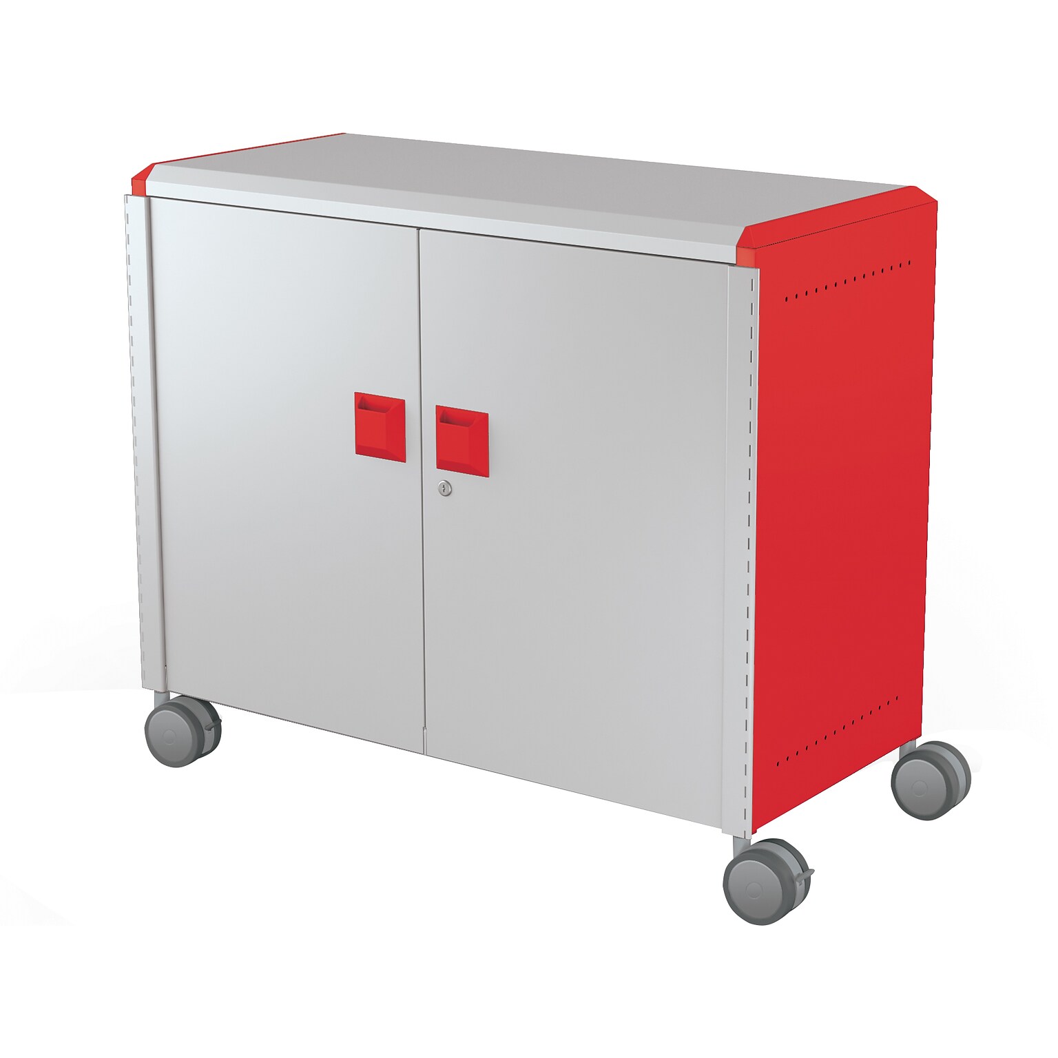 MooreCo Compass Maxi H2 Mobile 9-Section Storage Cabinet, 36.13H x 41.88W x 19.13D, Platinum/Red Metal (B3A1C2E1X0)