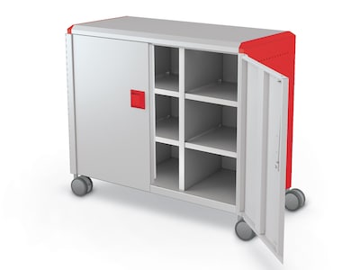 MooreCo Compass Maxi H2 Mobile 9-Section Storage Cabinet, 36.13"H x 41.88"W x 19.13"D, Platinum/Red Metal (B3A1C2E1X0)