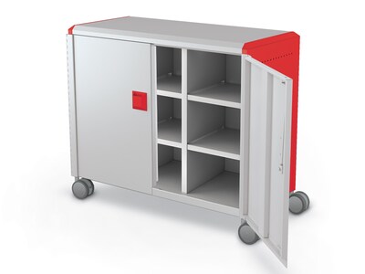 MooreCo Compass Maxi H2 Mobile 9-Section Storage Cabinet, 36.13H x 41.88W x 19.13D, Platinum/Red