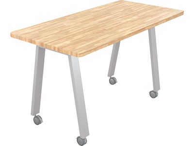 MooreCo Compass Makerspace 72 Table with Butcher Block, Beige/Platinum (91696-D-BUTCHER)