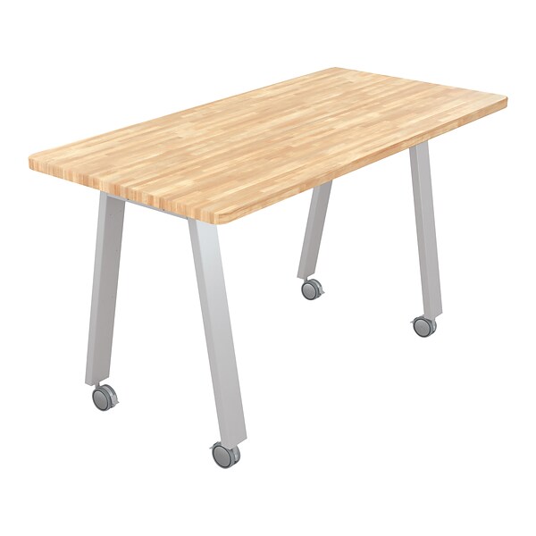 MooreCo Compass Makerspace 72 Table with Butcher Block, Beige/Platinum (91696-D-BUTCHER)