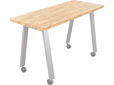 MooreCo Compass Makerspace 72 Table with Butcher Block, Beige/Platinum (91696-B-BUTCHER)