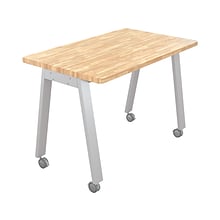 MooreCo Compass Makerspace 60 Table with Butcher Block, Beige/Platinum (91696-C-BUTCHER)