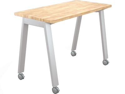 MooreCo Compass Makerspace 60 Table with Butcher Block, Beige/Platinum (91696-A-BUTCHER)
