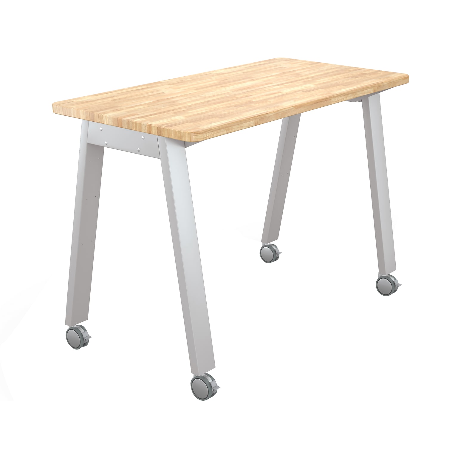 MooreCo Compass Makerspace 60 Table with Butcher Block, Beige/Platinum (91696-A-BUTCHER)